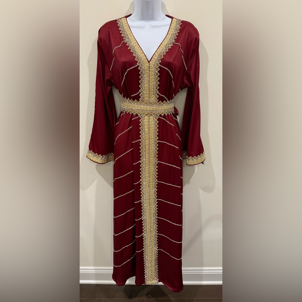 Elegant Burgundy and Gold Women's Dress